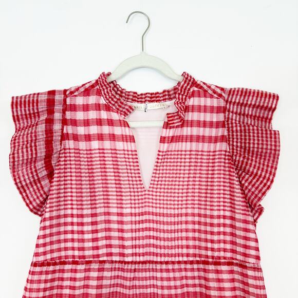 Marie Oliver Bay Mini Dress in Cherry Check Pattern Red & Pink Women's Medium - Picture 3 of 12